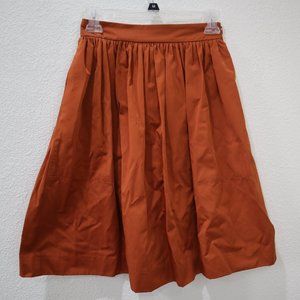 Zara Orange Rust Satin Midi Skirt W Pockets